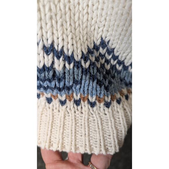 Vintage Huntington Ridge hand knitted fair isle cotton blend sweater ivory Med - Picture 3 of 6